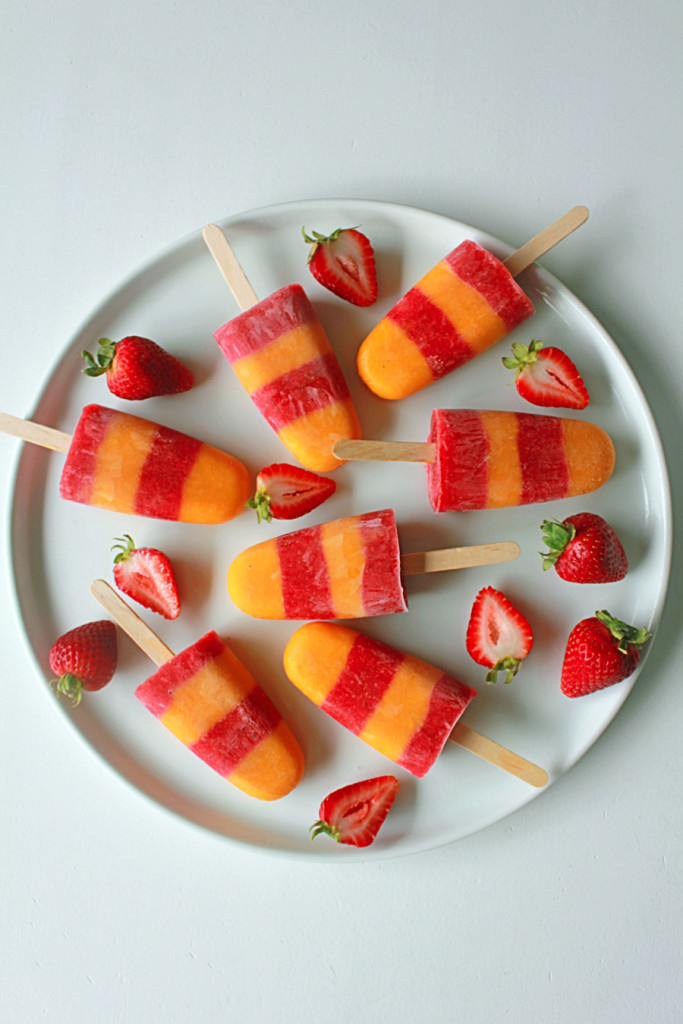 fresh mango and strawberry popsicles